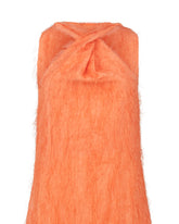 Regular-fit long dress with a crossed neckline in pure orange viscose with appliqués - Orange | Giemme BrandsCorporate