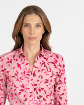 Slim-Fit Hemd mit offenem Kragen aus elastischem Baumwollstoff mit exklusivem Druck in Rosatönen für Caliban - Rosa | Giemme BrandsCorporate
