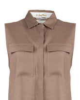 Ärmellose Regular-Fit-Bluse mit doppelter Tasche aus reinem braunem Leinen - Braun | Giemme BrandsCorporate