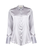 Slim fit shirt with open collar in pearl grey stretch silk satin - Grey | Giemme BrandsCorporate