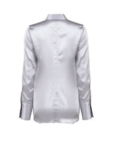 Slim fit shirt with open collar in pearl grey stretch silk satin - Grey | Giemme BrandsCorporate