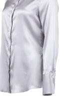 Slim fit shirt with open collar in pearl grey stretch silk satin - Grey | Giemme BrandsCorporate