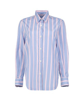 Over fit shirt in pure light blue cotton with pink stripes - Light blue | Giemme BrandsCorporate