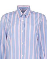 Over fit shirt in pure light blue cotton with pink stripes - Light blue | Giemme BrandsCorporate