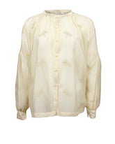 Camicia over fit con collo coreana in lyocell beige con applicazioni floreali - Camicie | Giemme BrandsCorporate