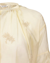 Camicia over fit con collo coreana in lyocell beige con applicazioni floreali - Beige | Giemme BrandsCorporate