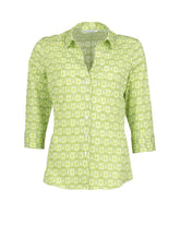 Camicia slim fit con collo aperto in cotone elasticizzato con una stampa sui toni del verde in esclusiva per Caliban - Verde | Giemme BrandsCorporate