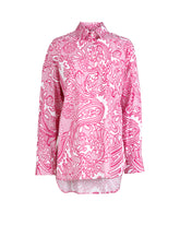 Over-Fit-Hemd mit Polokragen und aufgesetzter Tasche, gefertigt aus rosa elastischer Baumwolle mit exklusivem Blumenmuster in Weiß- und Fuchsiatönen - Rosa | Giemme BrandsCorporate