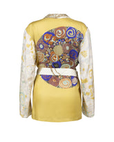 Regular fit jacket with contrasting inserts in pure silk featuring an exclusive print in shades of beige - Gold | Giemme BrandsCorporate