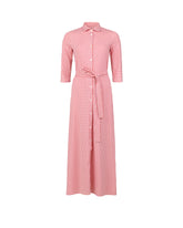 Chemisier-Kleid in Midilänge aus High-Performance Skinlike-Stoff mit exklusivem geometrischen Muster in Rosa und Orange - Rosa | Giemme BrandsCorporate