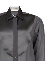 Boxy fit tailored shirt with contrast details in stretch grey silk - Grey | Giemme BrandsCorporate