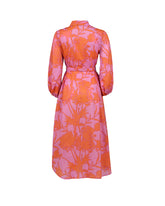 Kleid mit Taillengürtel, hergestellt aus reinem Baumwollstoff mit exklusivem Druck in Orange- und Rosatönen - Orangefarben | Giemme BrandsCorporate