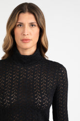 Turtleneck in black jersey lace - Black | Giemme BrandsCorporate
