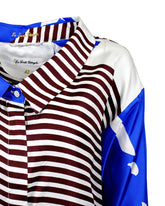 Over fit shirt with open neckline in pure silk with exclusive light blue and white print with brown stripes - Brown | Giemme BrandsCorporate