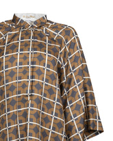 Boxy-Fit-Hemd mit Stehkragen aus reiner Seide mit exklusivem geometrischem Muster in Grautönen - Grau | Giemme BrandsCorporate