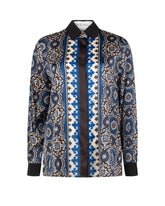 Boxy fit shirt in pure silk with knit collar and cuffs with an exclusive brown geometric print - Woman collection | Giemme BrandsCorporate