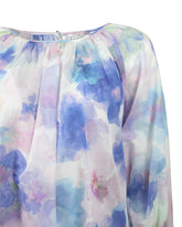 Blusa over fit con manica raglan in mussola di puro cotone con esclusiva fantasia sui toni del rosa e dell'azzurro - Blu | Giemme BrandsCorporate