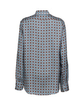 Over fit shirt with contrasting velvet details in pure silk twill with an exclusive blue print - Light blue | Giemme BrandsCorporate