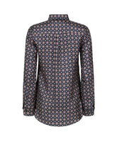 Over fit shirt with polo neckline in blue pure silk twill with an exclusive burgundy print - Blue | Giemme BrandsCorporate