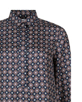 Over fit shirt with polo neckline in blue pure silk twill with an exclusive burgundy print - Blue | Giemme BrandsCorporate