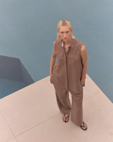 Pantaloni a palazzo regular fit in puro lino marrone - Marrone | Giemme BrandsCorporate