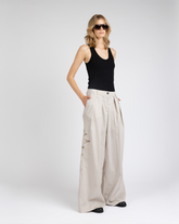 Pantaloni over fit a palazzo in cotone elasticizzato beige con ricamo - Beige | Giemme BrandsCorporate