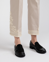 Regular fit trumpet trousers in beige stretch cotton with embroidery - Beige | Giemme BrandsCorporate