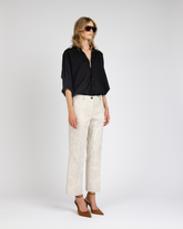 Pantaloni regular fit a gamba dritta in viscosa, lino e cotone elasticizzato beige con ricamo - Beige | Giemme BrandsCorporate
