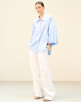 Pantaloni a palazzo regular fit in puro lino bianco - Bianco | Giemme BrandsCorporate