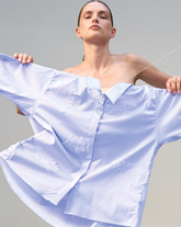 Camicia over fit con ricami applicati in cotone elasticizzato azzurro - Azzurro | Giemme BrandsCorporate