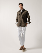 Overshirt regular fit con collo italiano in puro lino verde - Casual shirt | Giemme BrandsCorporate