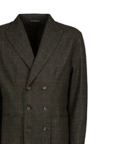 Double-breasted over fit jacket with notch lapel in green checked wool and cashmere - Green | Giemme BrandsCorporate