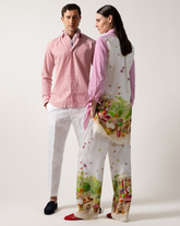 Pantaloni regular fit in pura seta con esclusiva stampa sui toni del verde - Verde | Giemme BrandsCorporate