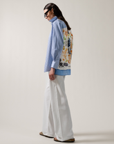 Camicia regular fit in cotone elasticizzato bianco a righe blu con foulard in seta - Azzurro | Giemme BrandsCorporate