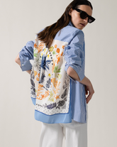 Camicia regular fit in cotone elasticizzato bianco a righe blu con foulard in seta - Azzurro | Giemme BrandsCorporate