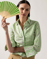 Camicia regular fit in cotone elasticizzato con esclusiva stampa sui toni del verde - Verde | Giemme BrandsCorporate