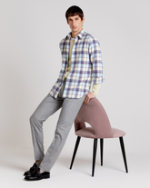 Multicolor check pure cotton flannel shirt with italian collar - Yellow | Giemme BrandsCorporate