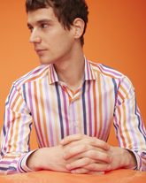 Camicia con collo francese in cotone elasticizzato a righe multicolori - Arancione | Giemme BrandsCorporate
