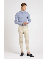 Camicia con collo francese in popeline di cotone stretch a righe bianco e blu - Blu | Giemme BrandsCorporate