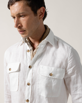 Overshirt regular fit con collo italiano in puro lino bianco - Bianco | Giemme BrandsCorporate