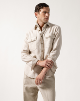Overshirt regular fit mit italienischem Kragen aus reinem Leinen in Beige - Beige | Giemme BrandsCorporate