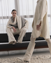 Sciarpa over in misto lana d'Alpaca grigio con contrasti in maglia a coste panna - Grigio | Giemme BrandsCorporate