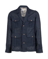 Over jacket con collo a giacca e quattro tasche in lino blu - Blu | Giemme BrandsCorporate