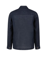 Over jacket con collo a giacca e quattro tasche in lino blu - Blu | Giemme BrandsCorporate