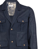 Over jacket con collo a giacca e quattro tasche in lino blu - Blu | Giemme BrandsCorporate