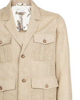 Over jacket con collo a giacca e quattro tasche in lino beige - Beige | Giemme BrandsCorporate