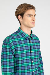 Camicia con collo francese in flanella di puro cotone a quadri verde - Verde | Giemme BrandsCorporate