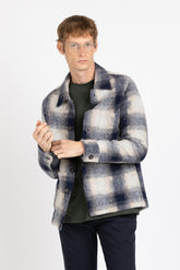 Over jacket in esclusiva lana vergine bouclé a quadri blu - Blu | Giemme BrandsCorporate