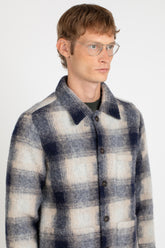 Over jacket in esclusiva lana vergine bouclé a quadri blu - Blu | Giemme BrandsCorporate