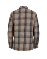 Over-Jacke mit italienischem Kragen aus exklusiver neuer Wolle mit Karomuster in Blau- und Brauntönen - Haselnussbraun | Giemme BrandsCorporate